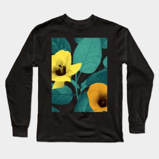 Dark vibrant tropical leaves and flowers. Exotic floral print. Summer jungle textural background. Long Sleeve T-Shirt